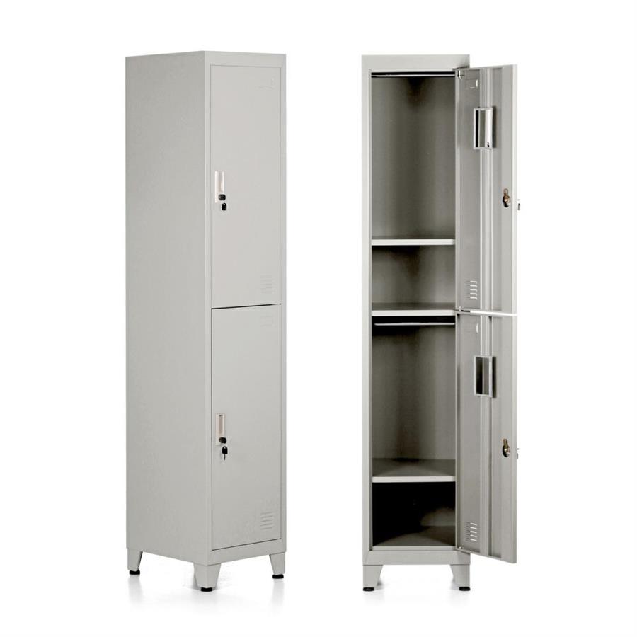 Armadietto metallico 2 ante grigio appendiabiti e ripiano inferiore