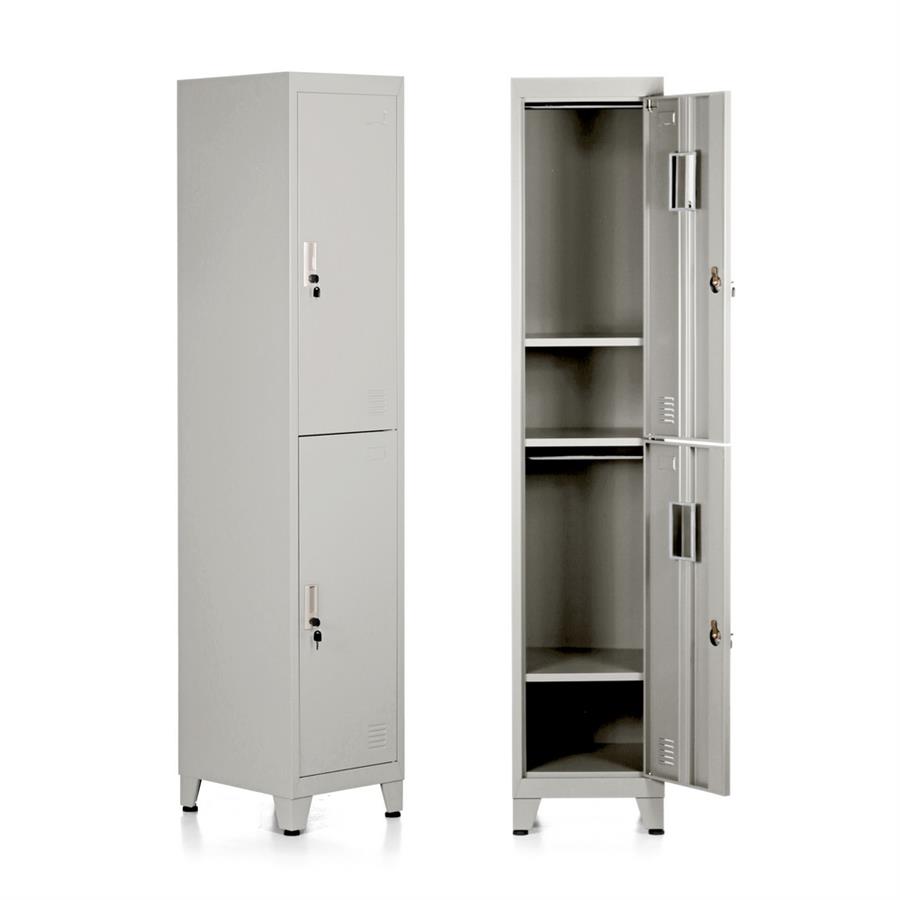 Armadietto metallico 2 ante grigio appendiabiti e ripiano inferiore