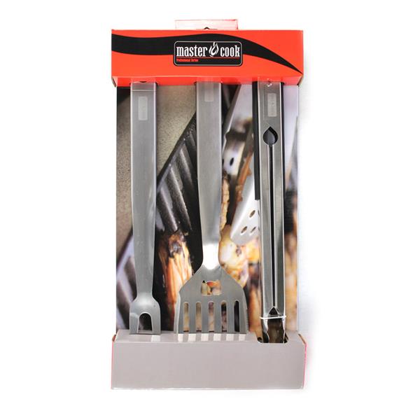 Attrezzi Barbecue: pinza, spatola e forchettone in acciaio