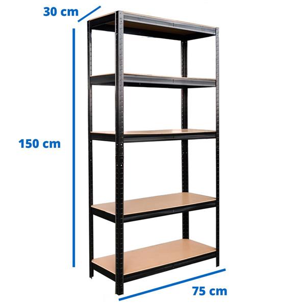 Scaffali metallici neri 150x75x30 cm Set da 2 pz