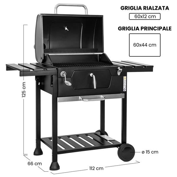 Barbecue a Carbonella con rotelle, apribottiglie e termostato integrato - Friend