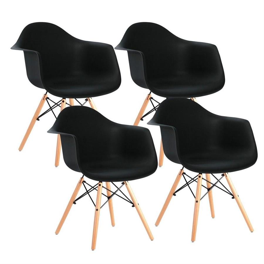 Set da 4 Sedie design nere con braccioli - Federica