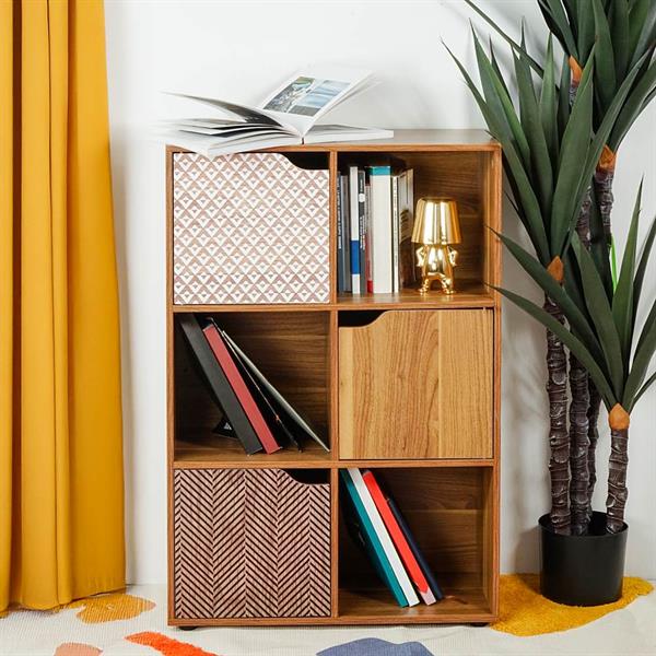 Libreria in legno 6 cubi con ante decorate