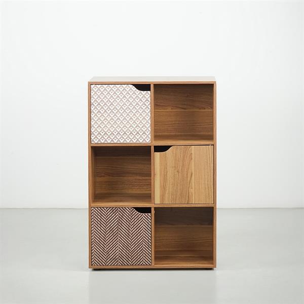 Libreria in legno 6 cubi con ante decorate