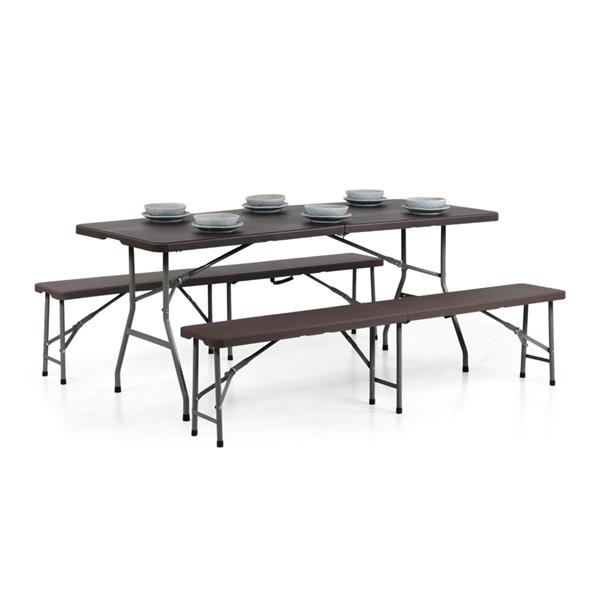 Set birreria con tavolo e 2 panche richiudibili hdpe effetto rattan