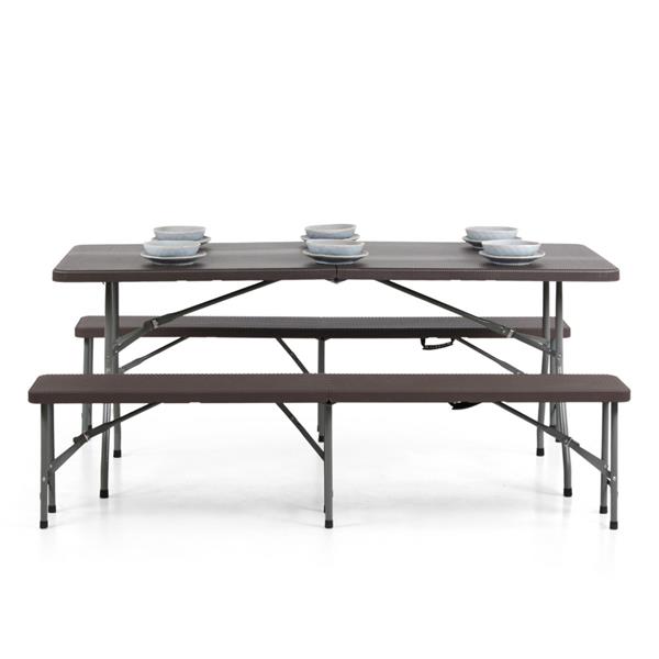Set birreria con tavolo e 2 panche richiudibili hdpe effetto rattan
