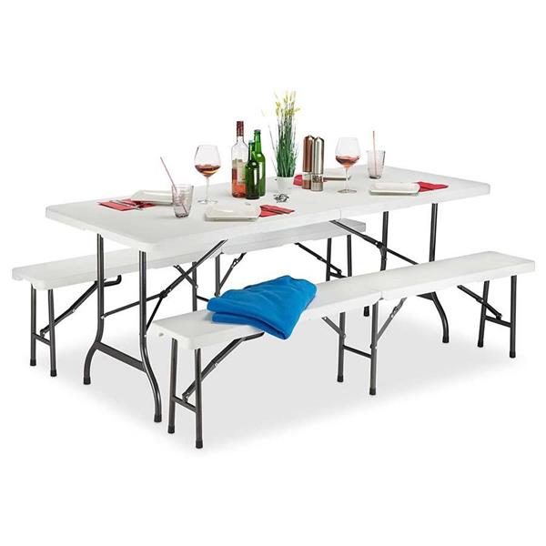 Set da esterno Tavolo + Panche bianco richiudibile