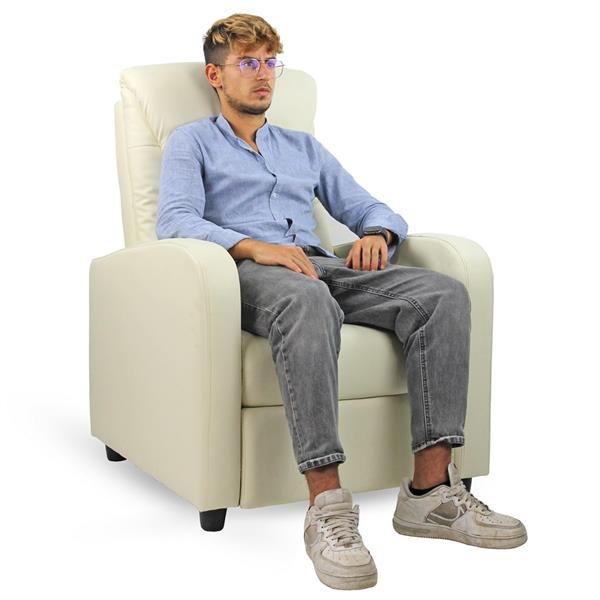 Poltrona relax con schienale reclinabile e poggiapiedi in ecopelle crema