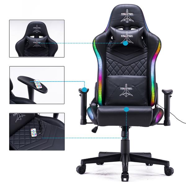 Poltrona Sedia Gaming con LED RGB Integrati regolabile e reclinabile 160° per ufficio e casa