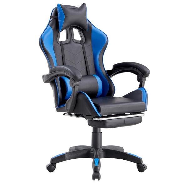 Poltrona sedia gaming blu e nera ergonomica con schienale reclinabile