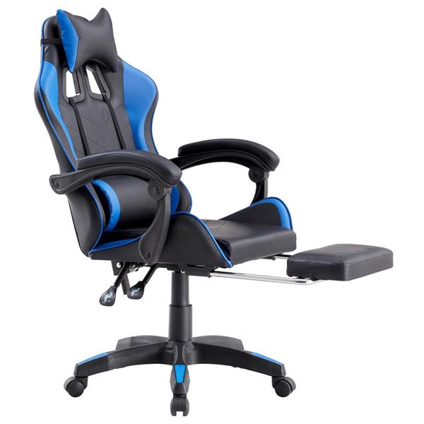 Poltrona sedia gaming blu e nera ergonomica con schienale reclinabile