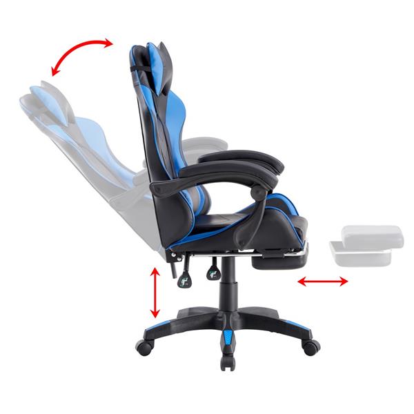 Poltrona sedia gaming blu e nera ergonomica con schienale reclinabile