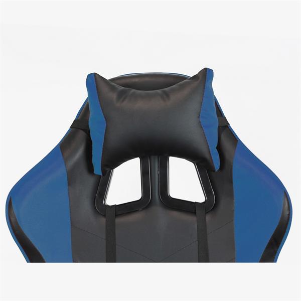 Poltrona sedia gaming blu e nera ergonomica con schienale reclinabile
