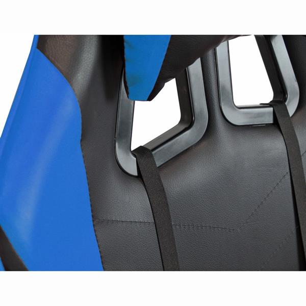 Poltrona sedia gaming blu e nera ergonomica con schienale reclinabile