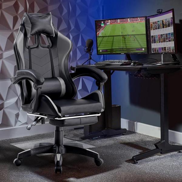 Sedia gaming ufficio poltrona racing ergonomica girevole grigia e nera