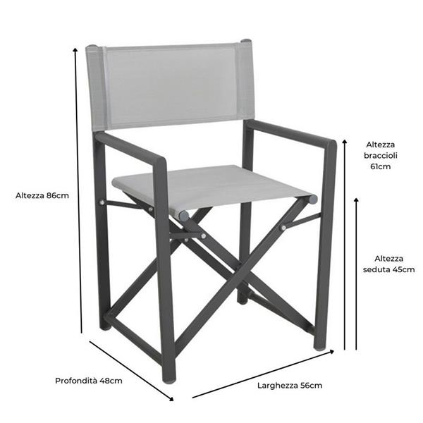 Sedie regista Gilda pieghievoli in alluminio grigio - Set da 2