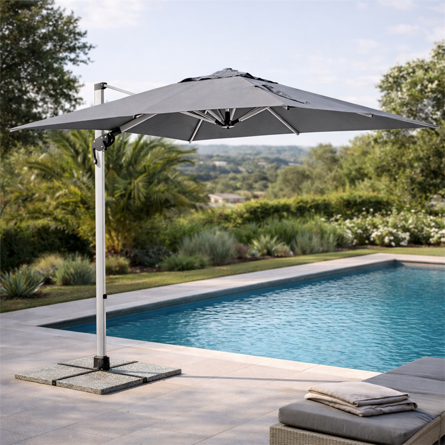 Ombrellone Cantilever Beliani ø 268 Cm | Giardino, Poliestere Impermeabile, Grigio Scuro, Con Manovella