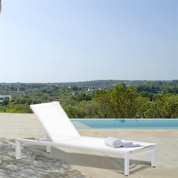 Lettino da giardino con ruote in alluminio e textilene bianco Share