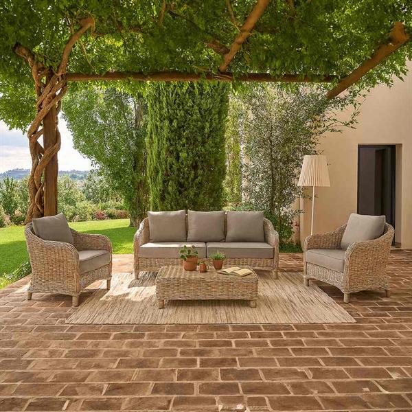 Set divano poltrone e tavolo da giardino in rattan Kalef