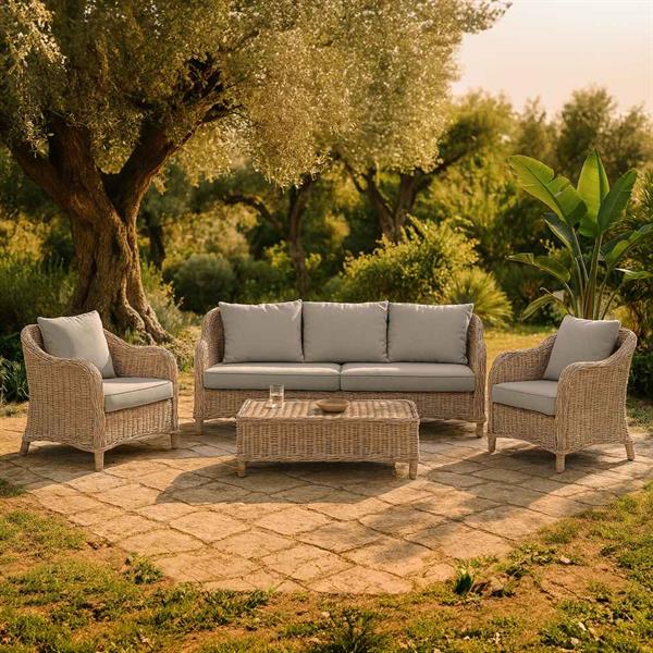 Set divano poltrone e tavolo da giardino in rattan Kalef