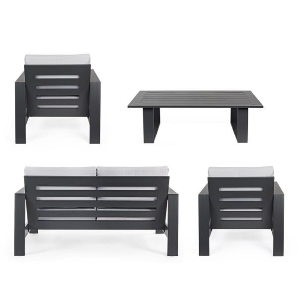 Salotto da giardino Bars con poltrone, divanetto e tavolino da esterno in alluminio grigio