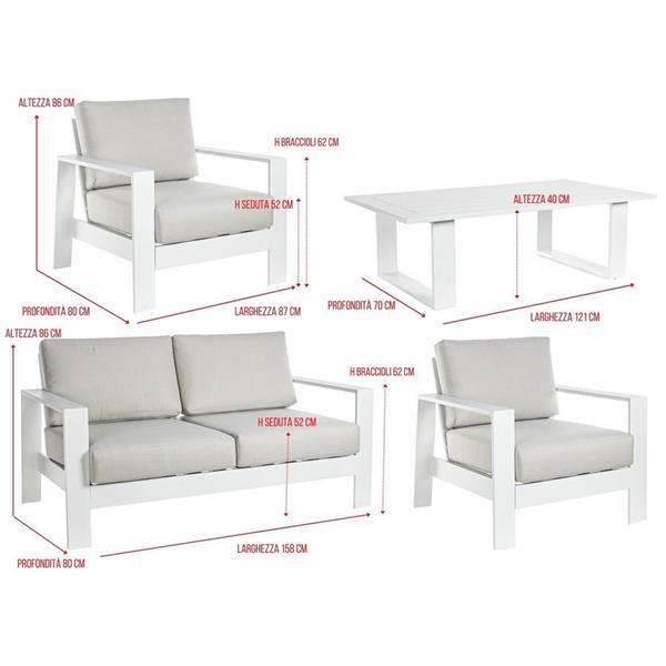 Set da giardino completo Bars in alluminio bianco