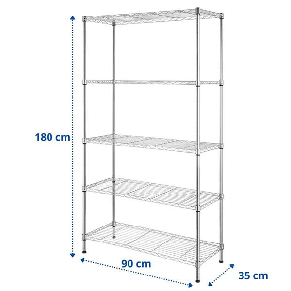 Scaffale filo cromato componibile 5 ripiani 90x35x180 cm