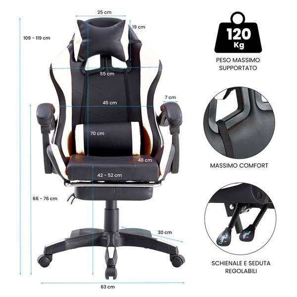 Sedia gaming racing da scrivania con schienale reclinabile