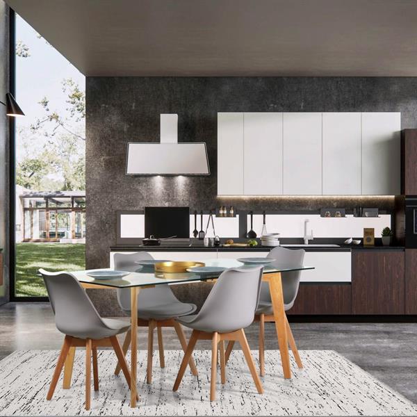Tavolo da cucina rettangolare in legno e vetro - Leknes
