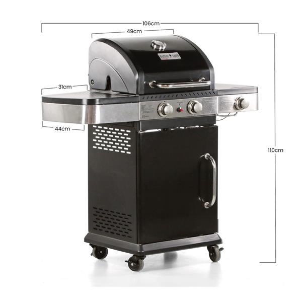 Barbecue a gas con 2 fuochi + 1 laterale Dallas nero