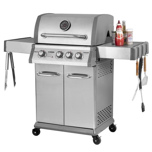 Barbecue a gas 4 fuochi in acciaio inox con termometro integrato Master