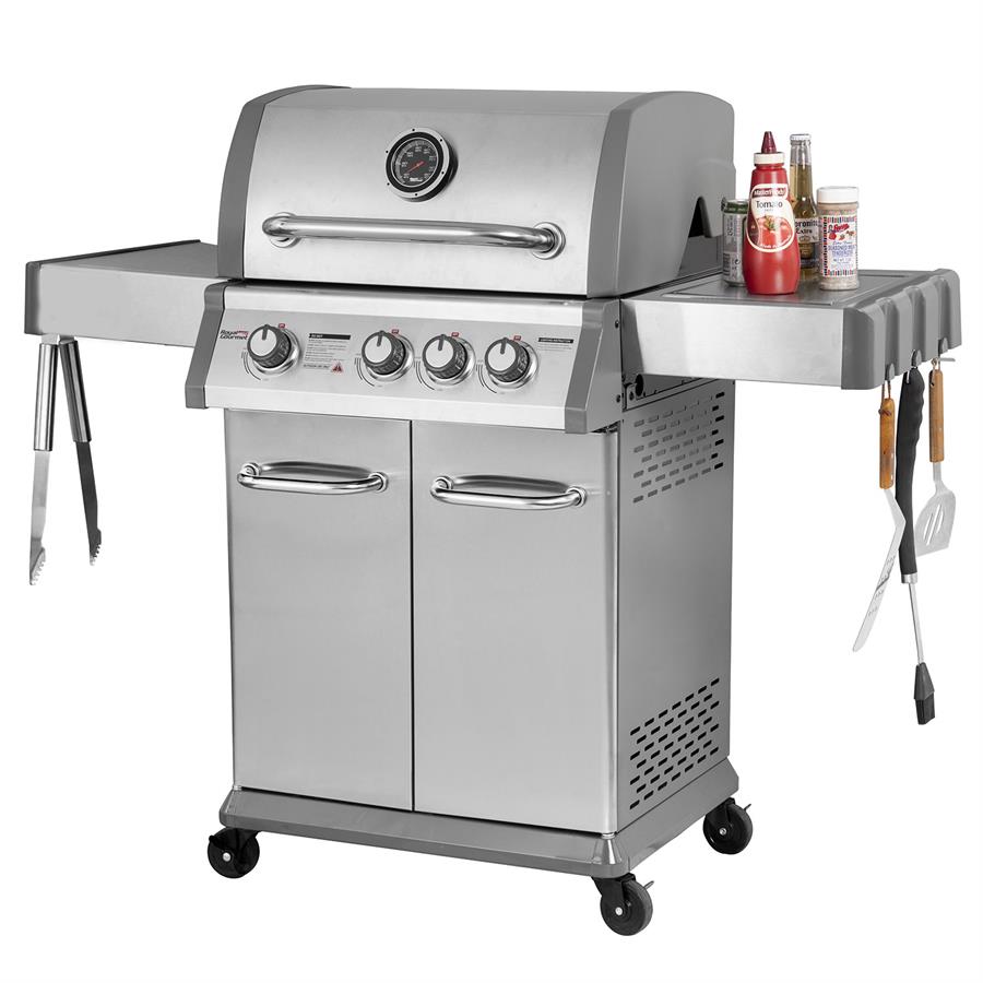 Barbecue a gas 4 fuochi in acciaio inox con termometro integrato Master