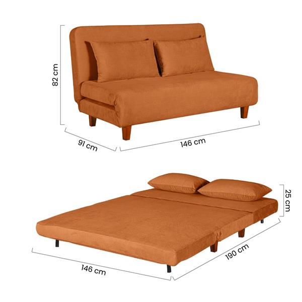 Divano-letto traformabile arancione apribile a due posti- Basil