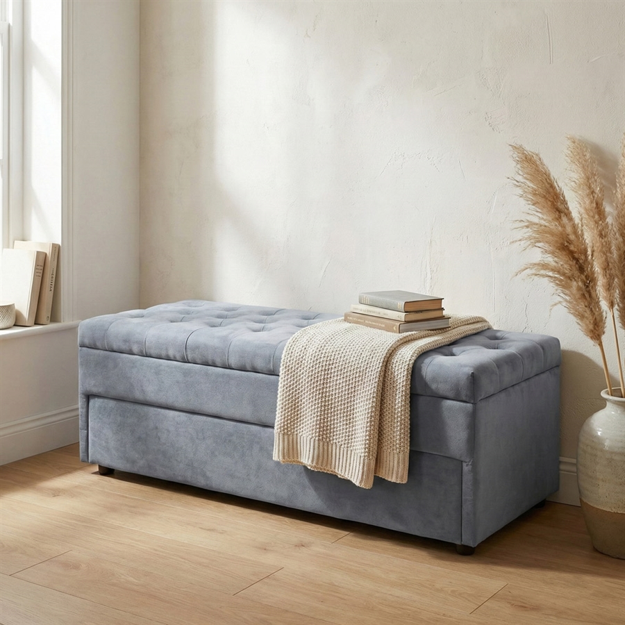 Cassapanca HOOBRO 110 Cm In Velluto Beige – Contenitore Con Cerniere Di Sicurezza E Maniglie, Per Cameretta E Soggiorno