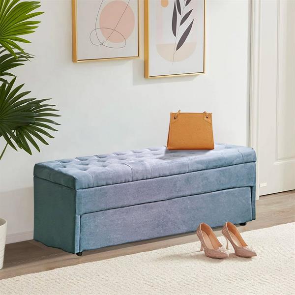 Panca contenitore in velluto blu con cassettone - Pampa