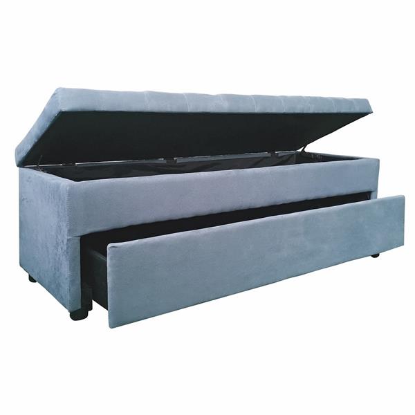 Panca contenitore in velluto blu con cassettone - Pampa