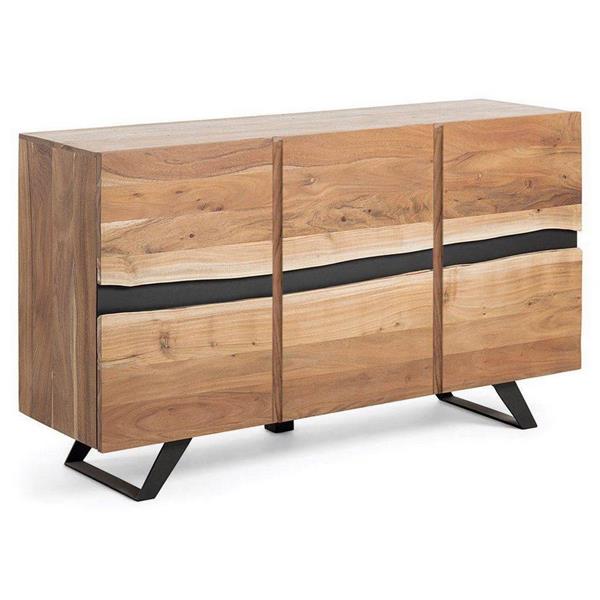 Credenza 3 ante in legno con rifiniture e piedi in metallo 145 cm Achille