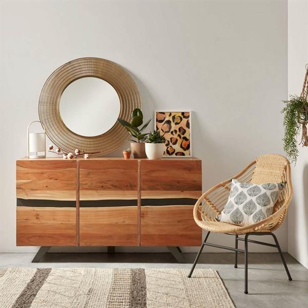Credenza 3 ante in legno con rifiniture e piedi in metallo 145 cm Achille