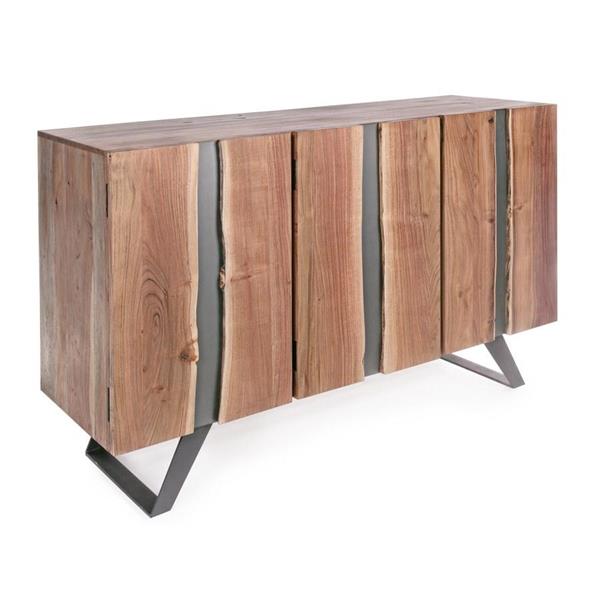 Credenza in legno massello 3 ante con rifiniture in metallo verticali 145 cm Achille