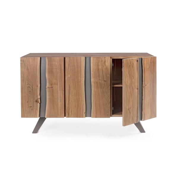 Credenza in legno massello 3 ante con rifiniture in metallo verticali 145 cm Achille