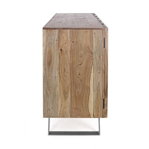 Credenza in legno massello 3 ante con rifiniture in metallo verticali 145 cm Achille