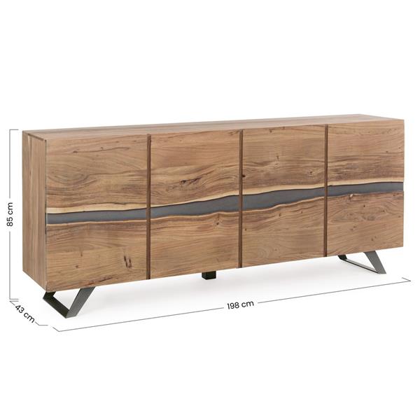 Credenza buffet in legno 4 ante 200cm con gambe in metallo Achille