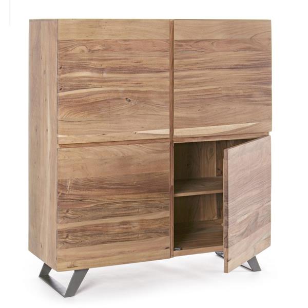 Mobile credenza alta in legno massello 4 ante e gambe metallo Achille