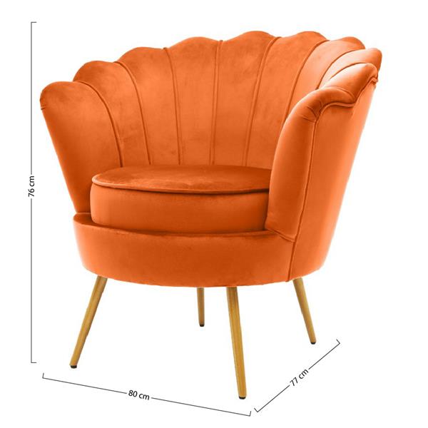 Poltrona in velluto arancione con design a ventaglio