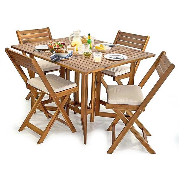 Set tavolo e 4 sedie da esterno in legno richiudibile 110x80 cm Vittoria
