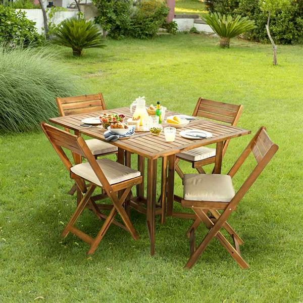 Set tavolo e 4 sedie da esterno in legno richiudibile 110x90 cm Vittoria