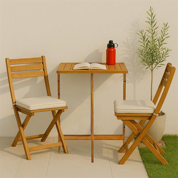 Set tavolino con 2 sedie da balcone salvaspazio in legno Melzo