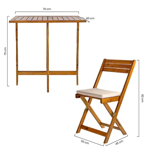 Set tavolino con 2 sedie da balcone salvaspazio in legno Melzo