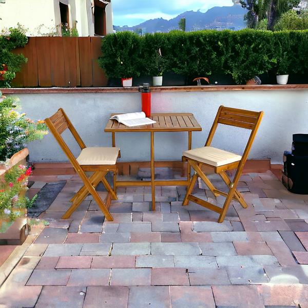 Set tavolino con 2 sedie da balcone salvaspazio in legno Melzo