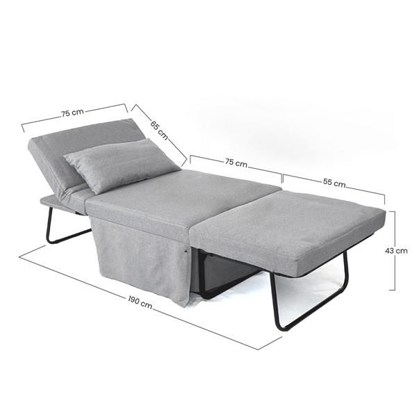 Poltrona pouf letto salvaspazio reclinabile con cuscino grigio - Bibi